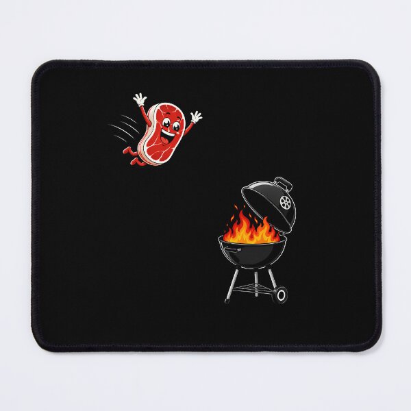 Item preview, Funny BBQ Steak Jumping Into Grill Cartoon Barbecue Humor designed and sold by THREE LITTLE BEANS.