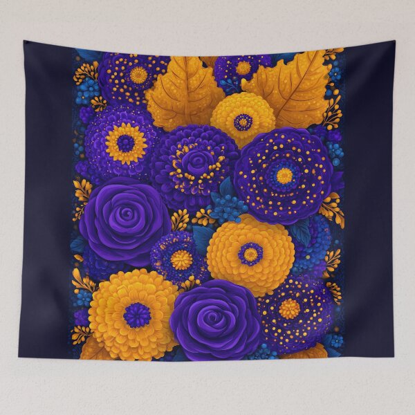 Item preview, Magical Midnight Floral with Golden Autumn Leaves designed and sold by colorful-white.