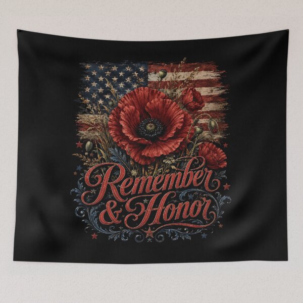 Item preview, Remember and Honor Shirt, Memorial Day Poppy Shirt, Patriotic American Flag Tee, Veterans Day Gift, Military Family designed and sold by THREE LITTLE BEANS.