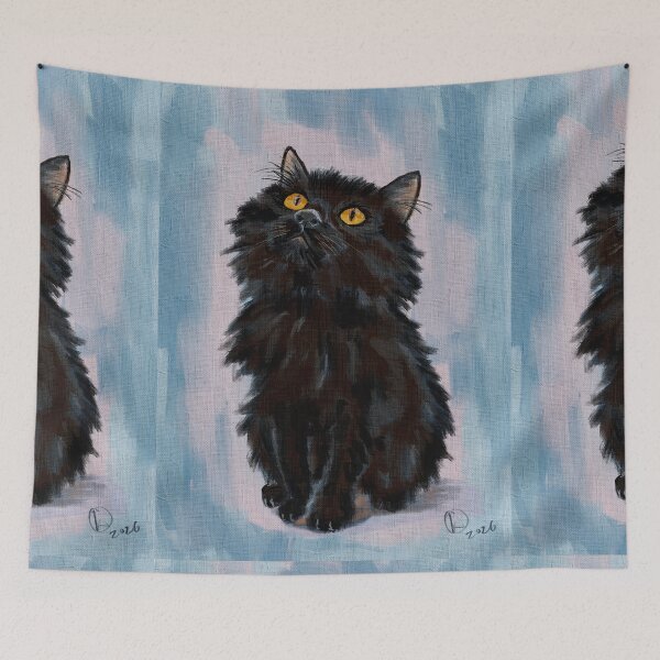 Item preview, Cute fluffy black cat oil painting illustration  designed and sold by LafinaArt.