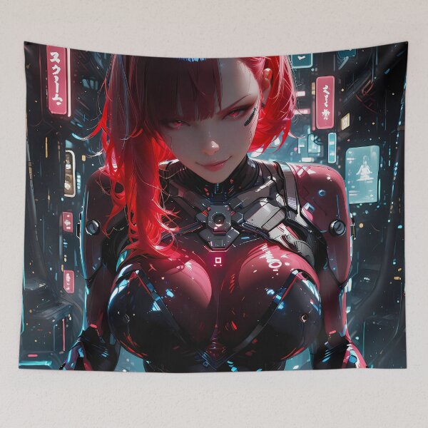 Item preview, Anime Cyberpunk Girl Futuristic Waifu Robot Neon City designed and sold by BorgSpareParts.
