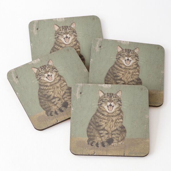 Item preview, Yawning Chunky Brown Tabby Folk Art Cat designed and sold by PictorialWhimsy.