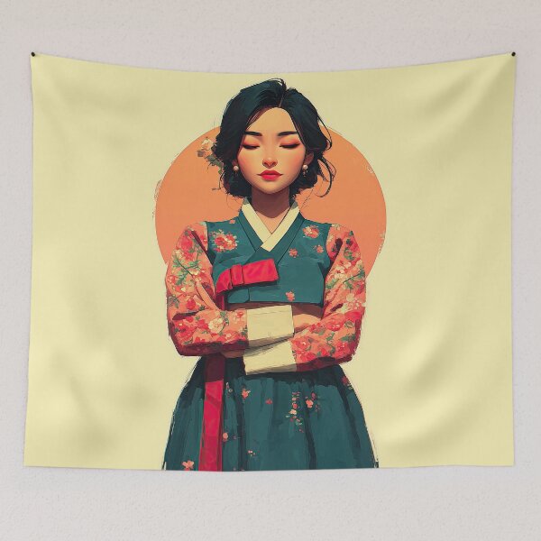 Item preview, Elegant Woman in Traditional Korean Hanbok Dress designed and sold by colorful-white.