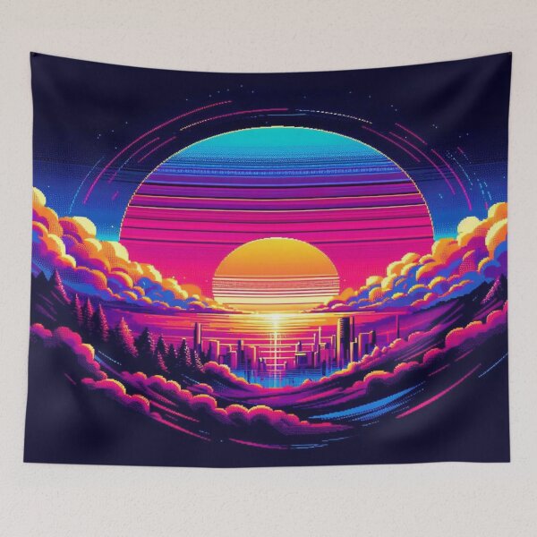 Item preview, Neon Sunset Cityscape with Retro Synthwave Skyline and Vibrant Futuristic Glow designed and sold by FotoworldEdel.