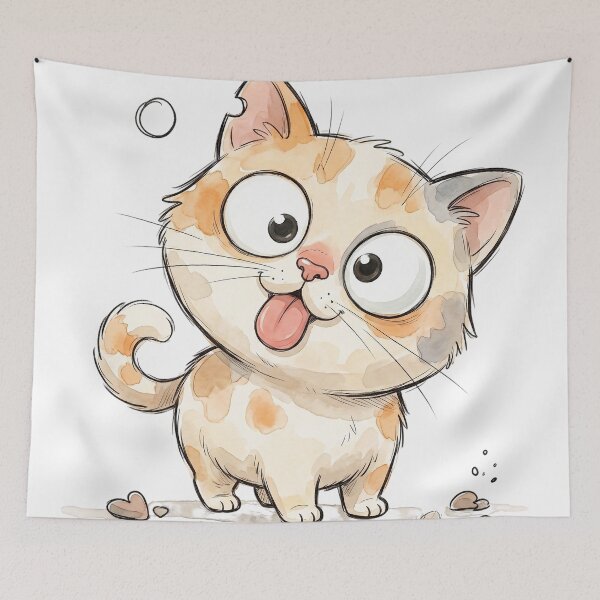 Item preview, Cute Silly Derpy Calico Cat Watercolor designed and sold by CrystalMineArts.