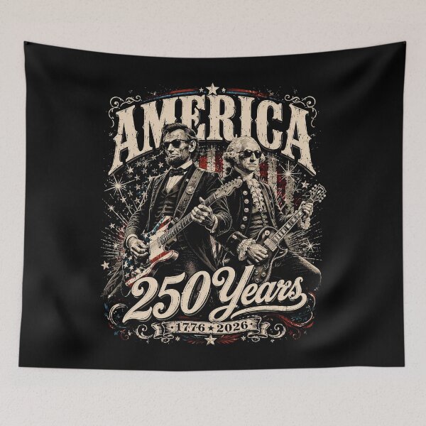 Item preview, Vintage America 250 Years 1776–2026 George Washington Abraham Lincoln Playing Guitar  designed and sold by Melissanet.