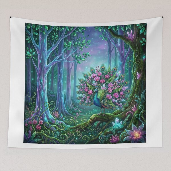 Item preview, Mystical Orchid Peacock in Bioluminescent Forest designed and sold by Gifter-ly.