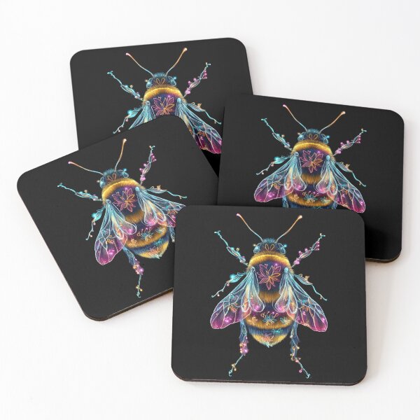 Item preview, Neon Bioluminescent Bumblebee Floral Psychedelic Art designed and sold by PixelQ.