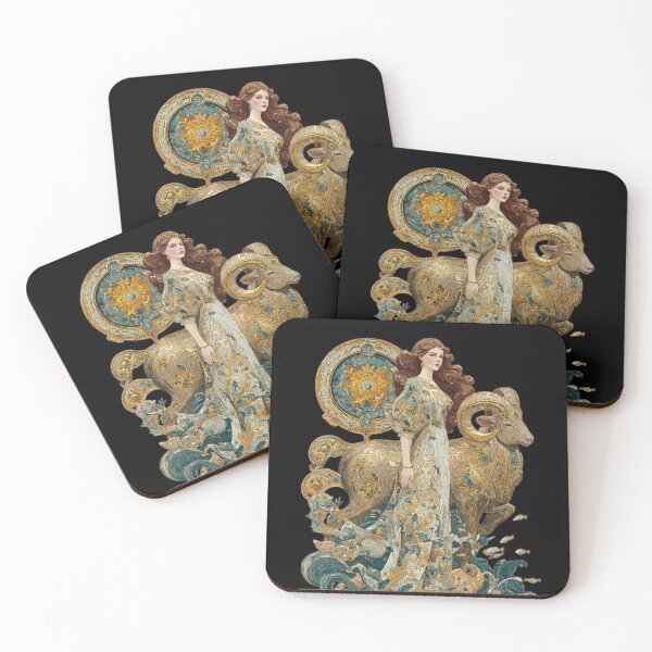 Item preview, Capricorn Zodiac Art - Vintage Nouveau Sea Goat Goddess designed and sold by KissMyBerry.