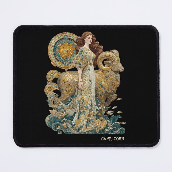 Item preview, Capricorn Zodiac Art - Vintage Nouveau Sea Goat Goddess designed and sold by KissMyBerry.