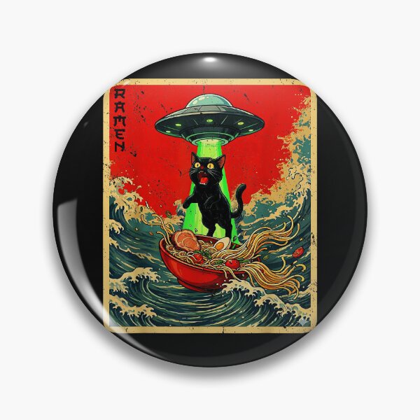 Item preview, Ramen Black Cat UFO Japanese Noodle Funny Extraterrestrial designed and sold by AmaXONIC.