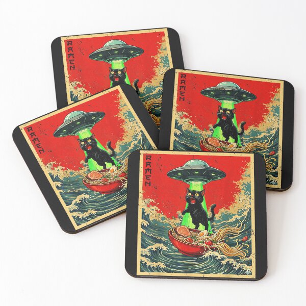 Item preview, Ramen Black Cat UFO Japanese Noodle Funny Extraterrestrial designed and sold by AmaXONIC.