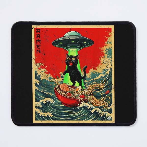Item preview, Ramen Black Cat UFO Japanese Noodle Funny Extraterrestrial designed and sold by AmaXONIC.