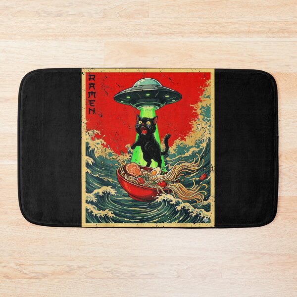 Item preview, Ramen Black Cat UFO Japanese Noodle Funny Extraterrestrial designed and sold by AmaXONIC.