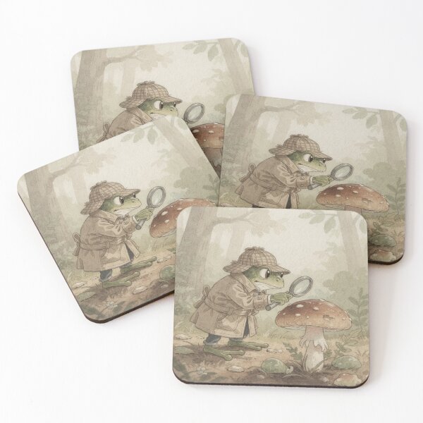 Item preview, Frog Detective Inspecting a Mushroom Cottagecore Art designed and sold by PictorialWhimsy.