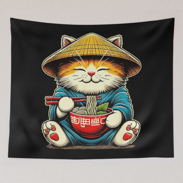 Item preview, Kawaii Ramen Cat Eating Noodles Chopsticks Japanese Foodie designed and sold by AmaXONIC.
