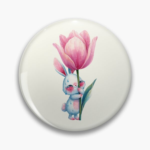 Item preview, TITLE: Cute Crying Bunny Hugging Pink Tulip Watercolor Art designed and sold by PixelQ.