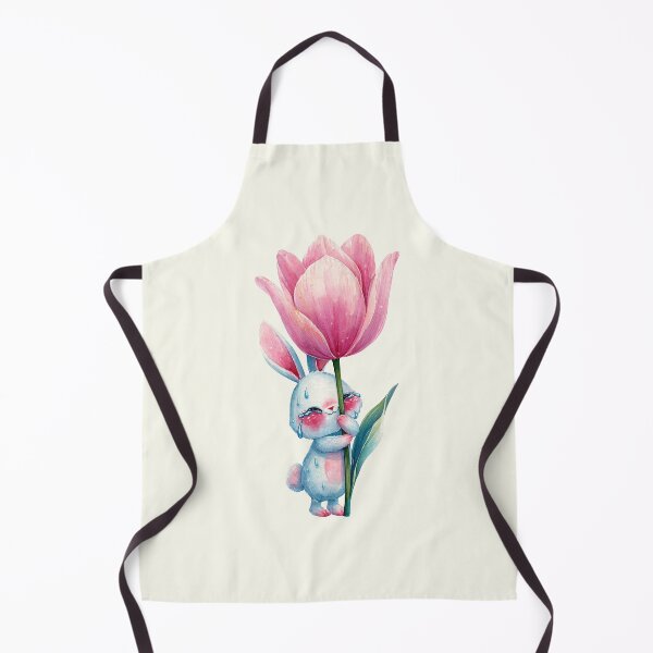 Item preview, TITLE: Cute Crying Bunny Hugging Pink Tulip Watercolor Art designed and sold by PixelQ.