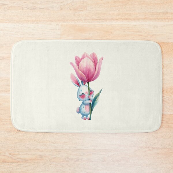 Item preview, TITLE: Cute Crying Bunny Hugging Pink Tulip Watercolor Art designed and sold by PixelQ.