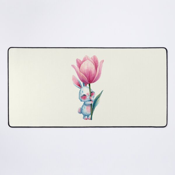 Item preview, TITLE: Cute Crying Bunny Hugging Pink Tulip Watercolor Art designed and sold by PixelQ.