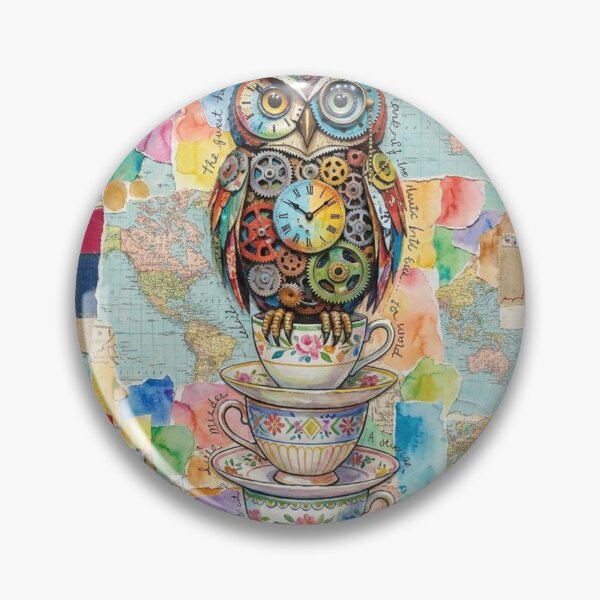 Item preview, Steampunk Clockwork Owl on Vintage Teacups designed and sold by Gifter-ly.