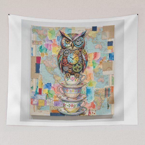 Item preview, Steampunk Clockwork Owl on Vintage Teacups designed and sold by Gifter-ly.