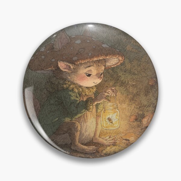 Item preview, Mushroom Sprite Lighting a Firefly Lantern Storybook Art designed and sold by PictorialWhimsy.