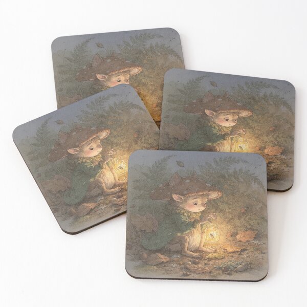 Item preview, Mushroom Sprite Lighting a Firefly Lantern Storybook Art designed and sold by PictorialWhimsy.