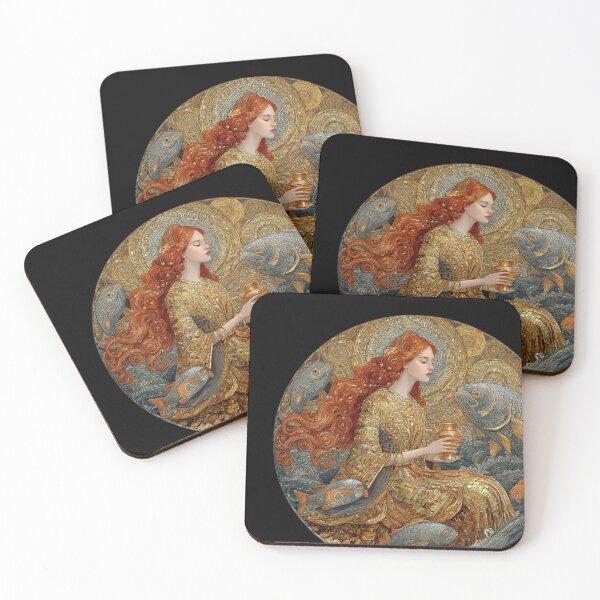 Item preview, Pisces Zodiac Art - Vintage Nouveau Golden Fish Goddess designed and sold by KissMyBerry.