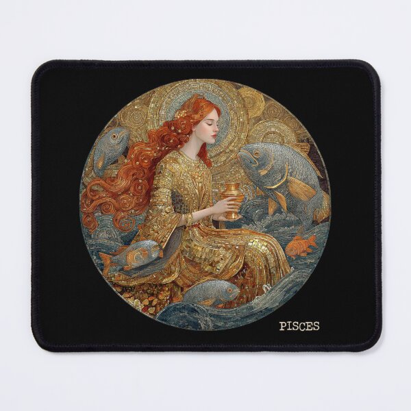 Item preview, Pisces Zodiac Art - Vintage Nouveau Golden Fish Goddess designed and sold by KissMyBerry.
