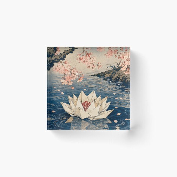 Item preview, Lotus Bloom - Vintage Japanese Origami Ukiyo-e Woodblock designed and sold by bapupa.