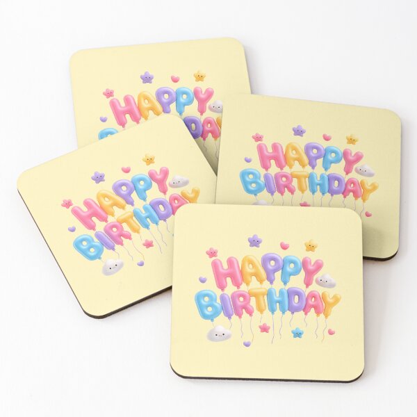 Item preview, Cute Neon Happy Birthday Balloons | Kawaii 3D GCI Party Art designed and sold by Moons Studio.