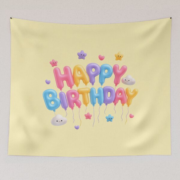 Item preview, Cute Neon Happy Birthday Balloons | Kawaii 3D GCI Party Art designed and sold by Moons Studio.