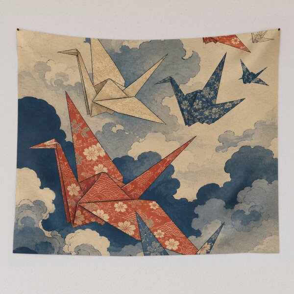 Item preview, Paper Crane Flight - Vintage Japanese Origami Ukiyo-e Woodblock designed and sold by bapupa.