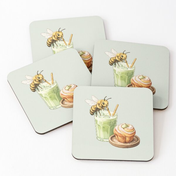 Item preview, Matcha & Cozy Vibes Bee Illustration designed and sold by IRYNASHOP.