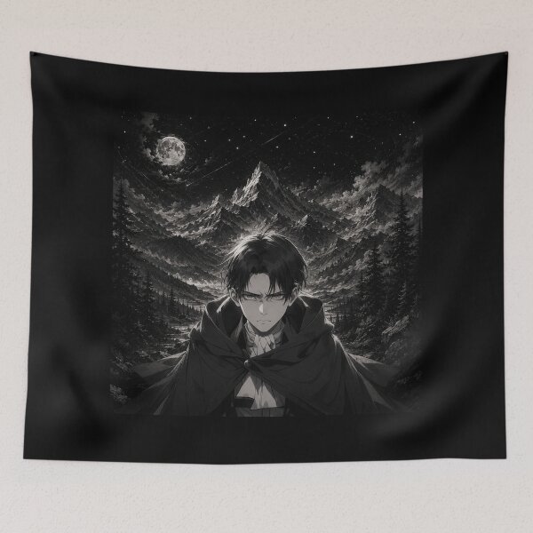 Item preview, Levi Ackerman Moonlit Mountains | Monochrome Anime Nightscape Art | Dark Anime Warrior Art | Attack on Titan warriors in Anime designed and sold by Templatemini.