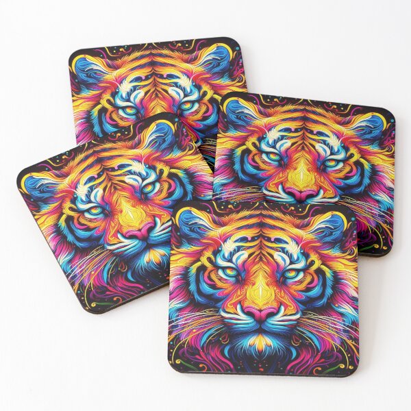 Item preview, Psychedelic Neon Tiger Face with Vibrant Abstract Lines and Intense Color Energy designed and sold by FotoworldEdel.