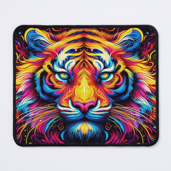 Item preview, Psychedelic Neon Tiger Face with Vibrant Abstract Lines and Intense Color Energy designed and sold by FotoworldEdel.