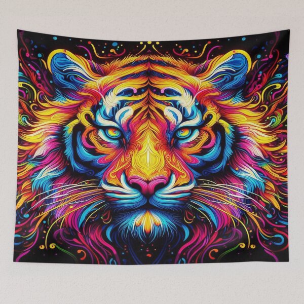 Item preview, Psychedelic Neon Tiger Face with Vibrant Abstract Lines and Intense Color Energy designed and sold by FotoworldEdel.
