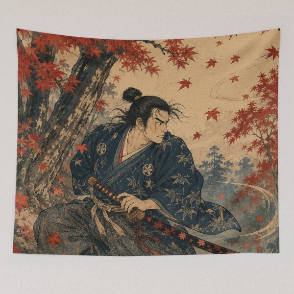Item preview, Autumn Duelist - Vintage Japanese Samurai Ukiyo-e Woodblock designed and sold by bapupa.