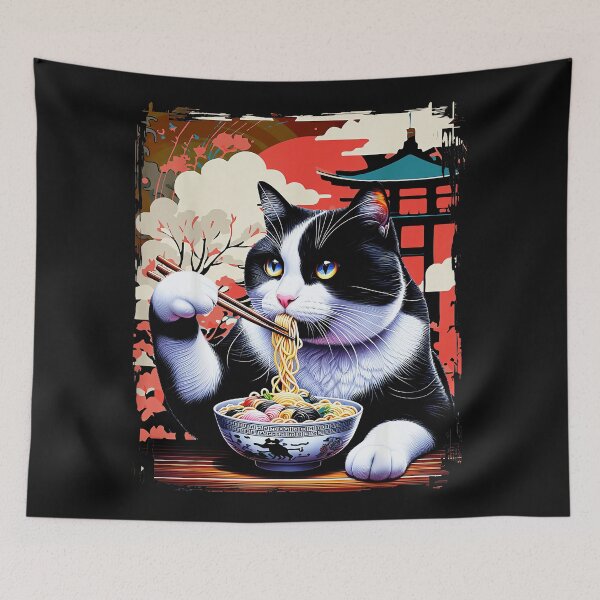 Item preview, Cat Eating Ramen Japanese Noodles Pet Lover designed and sold by AmaXONIC.