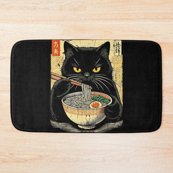 Item preview, Black Cat Eating Ramen Japanese Noodle Bowl Feline Lover designed and sold by AmaXONIC.