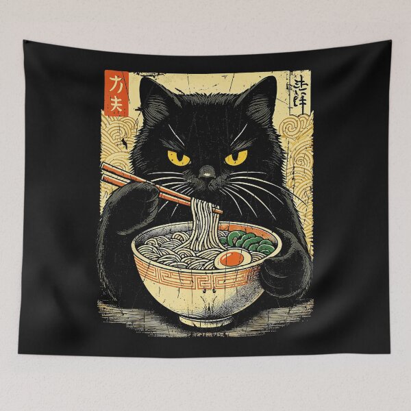 Item preview, Black Cat Eating Ramen Japanese Noodle Bowl Feline Lover designed and sold by AmaXONIC.