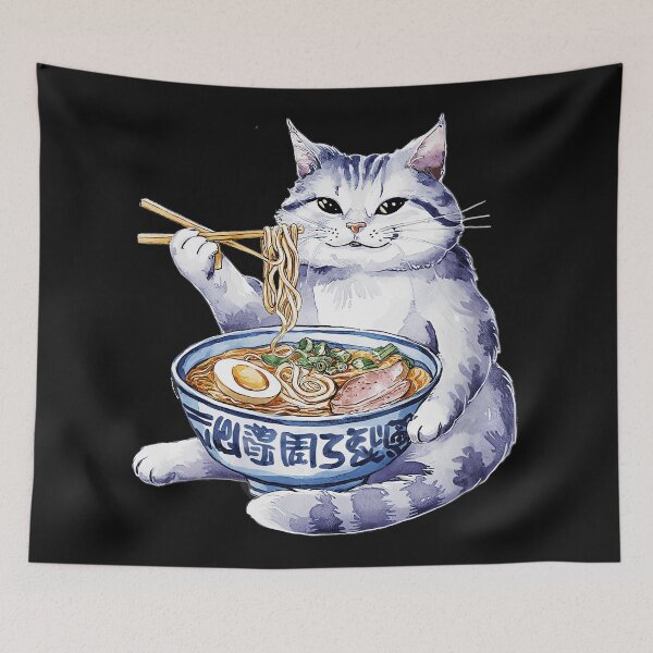 Item preview, Cat Eating Ramen Japanese Noodle Soup designed and sold by AmaXONIC.