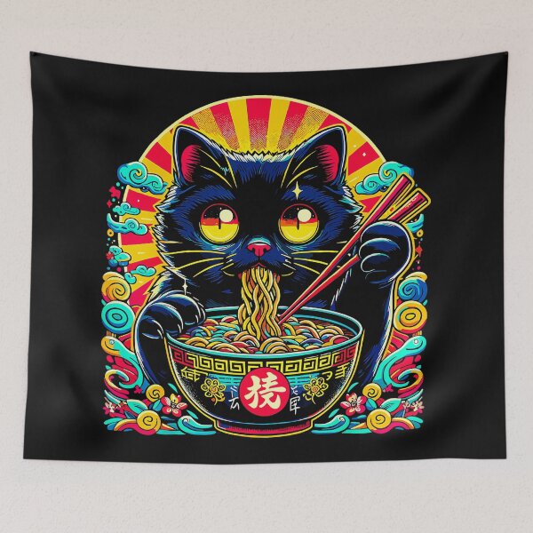 Item preview, Black Cat Ramen Lover Eating Noodles Japanese Food designed and sold by AmaXONIC.
