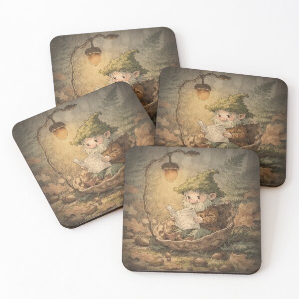 Item preview, Moss Gnome Reading a Map by Lamplight Storybook Art designed and sold by PictorialWhimsy.