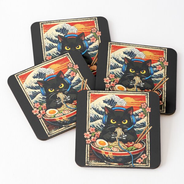 Item preview, Black Cat Gamer Ramen Japanese Wave Foodie Feline designed and sold by AmaXONIC.