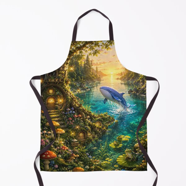 Item preview, Enchanted Forest Bay – The Joyful Blue Whale and Frog Village at Sunrise designed and sold by GrabaHuk.