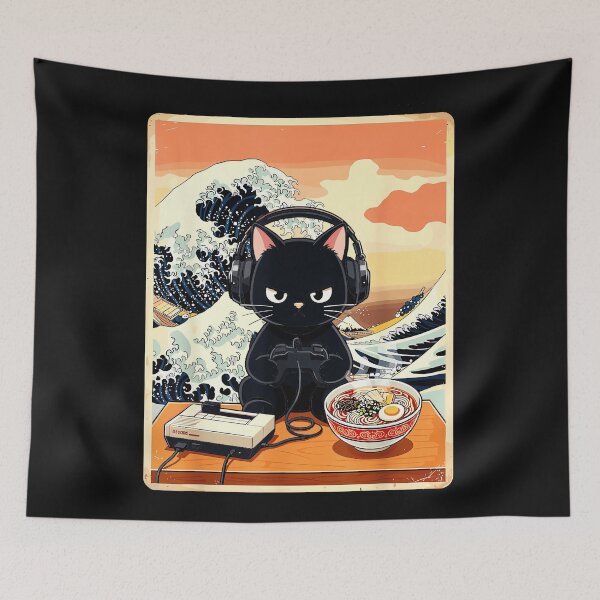 Item preview, Cat Gamer Retro Gaming Headphones Ramen Food designed and sold by AmaXONIC.