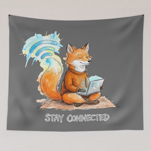 Item preview, Stay Connected - Cozy Fox with Laptop Watercolor Art designed and sold by SoulPT.
